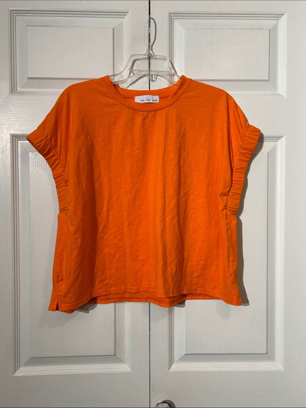 how very loved Bright Orange Short Cap Sleeve Women's Top Size L Large
